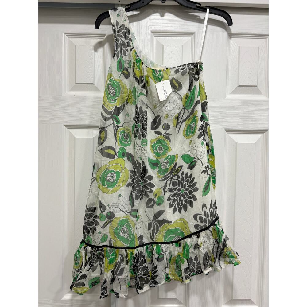 Beaubois floral silk asymmetrical dress ruffles one shoulder fairy style Anthro
